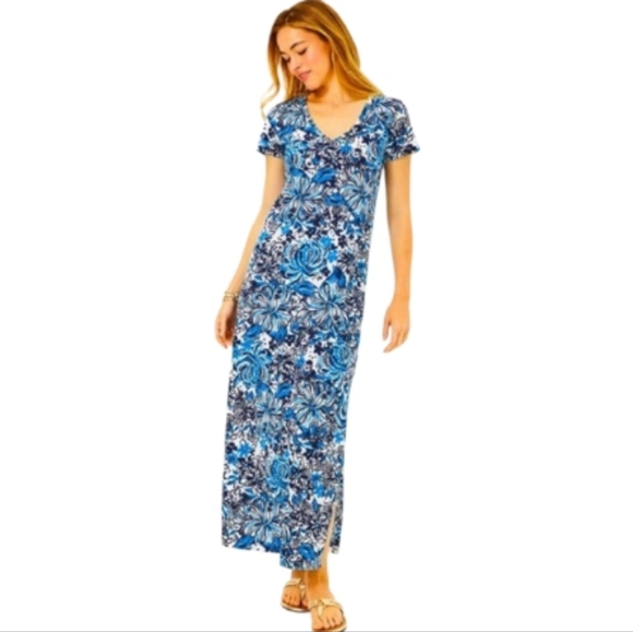 Lilly Pulitzer Etta Maxi Dress in Low Tide Navy Pandarama Sz Medium NWOT - Picture 2 of 13